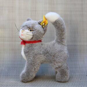 Vintage Steiff 8" Plush "Cattie" Kitten Kitty Cat Standing 2736/16 Button Tag